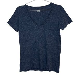 MADEWELL Whisper Cotton V Neck Pocket Tee Shirt Heathered Marled Blue